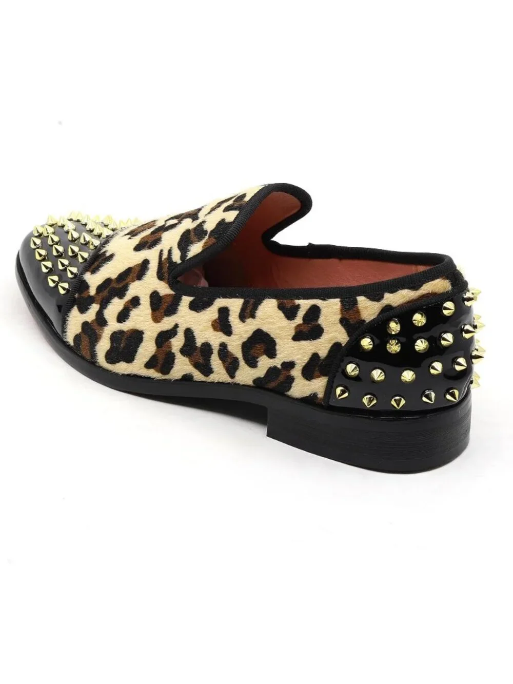 Metrocharm Men's Tan Brown Leopard Print Loafers Smoking Slip On Formal Shoes
